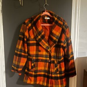 Plaid Orange and Black Women's Coat